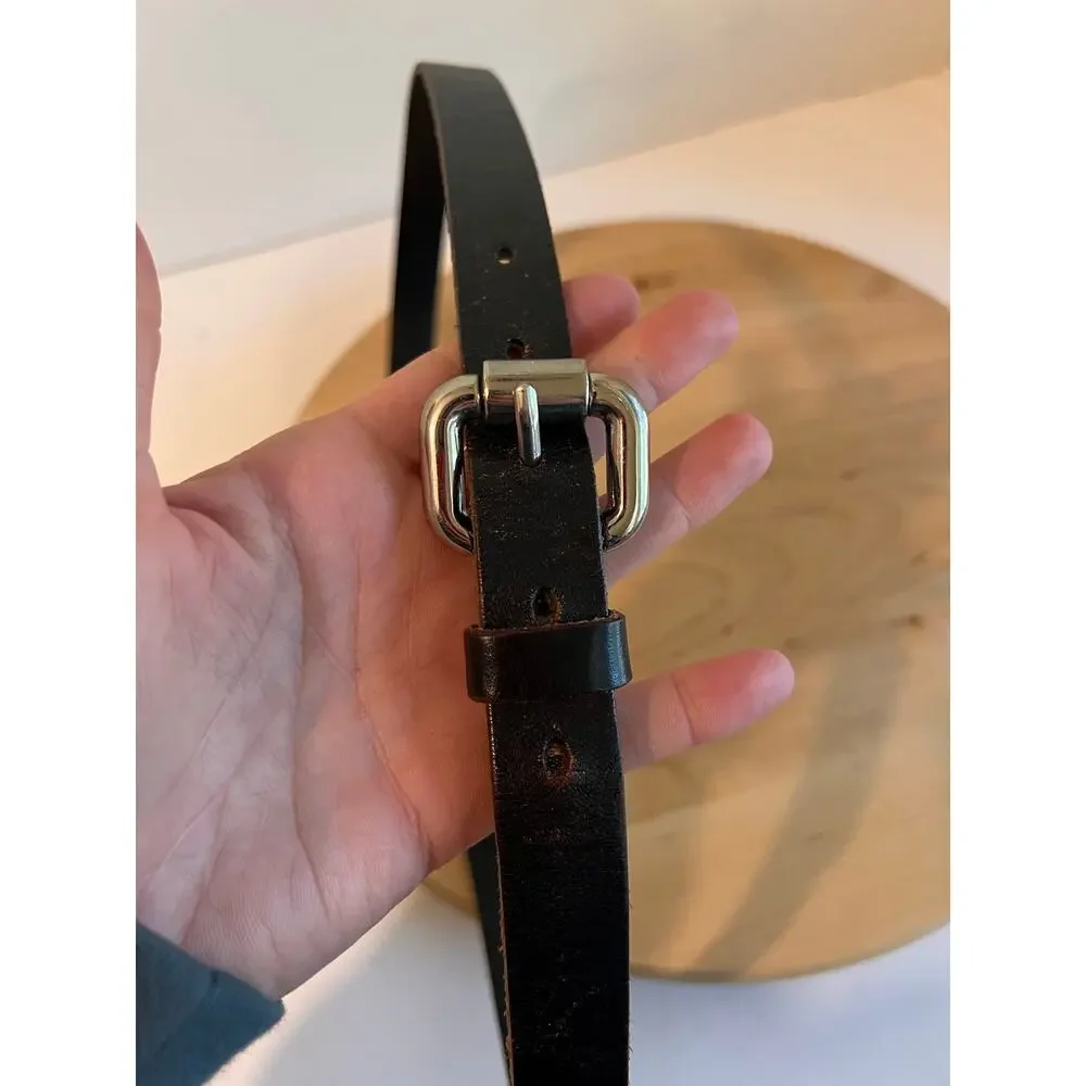 Fossil Dark Brown Worn in Genuine Leather Silver Buckle Belt Size Medium